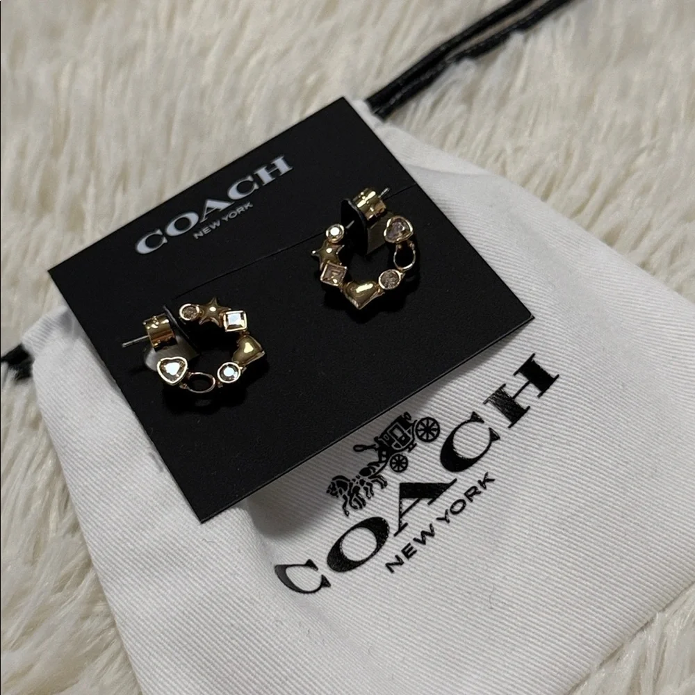 Coach Gold Star Heart Mix Huggie Earrings - Picture 4 of 5